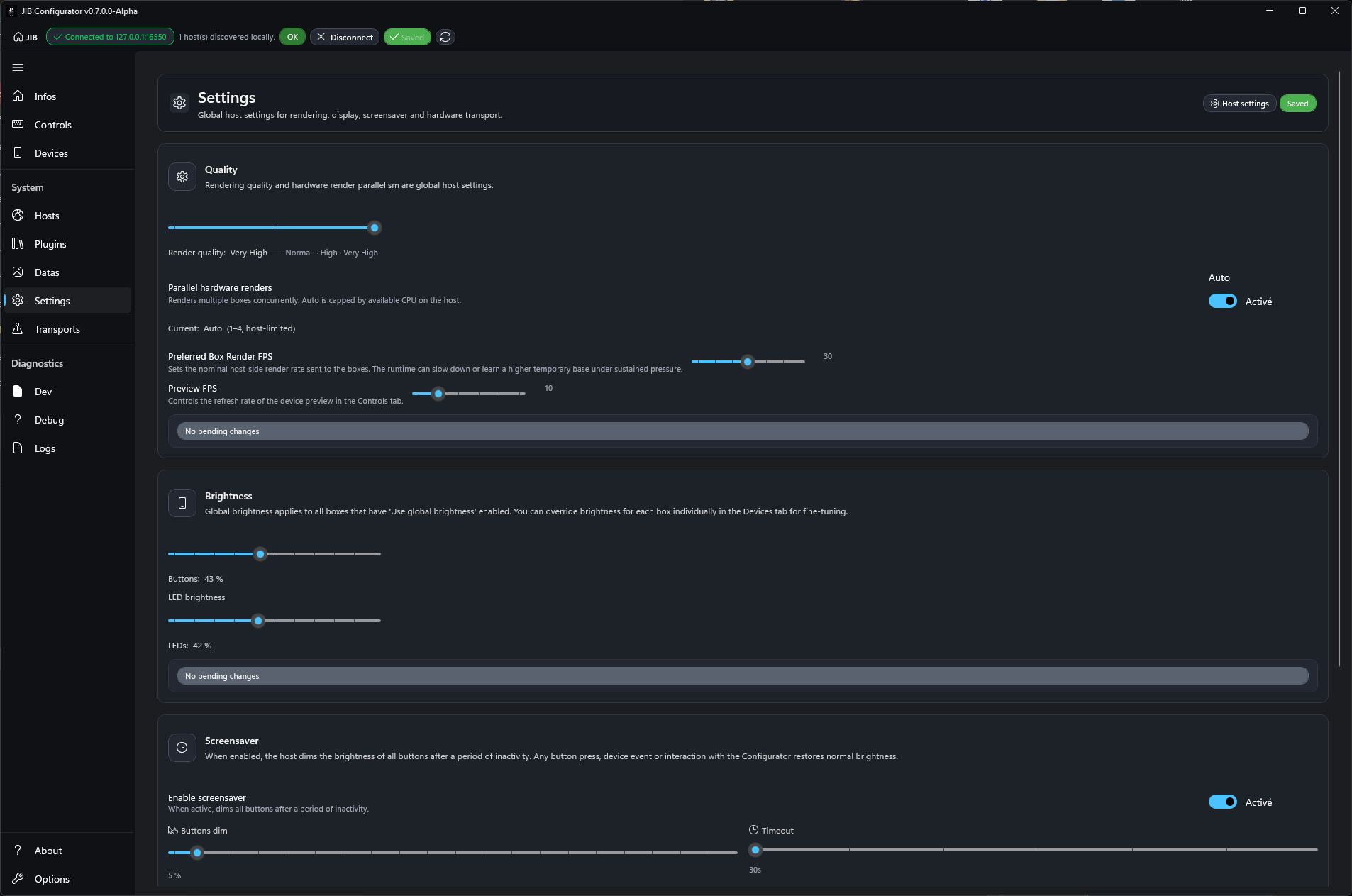Settings tab overview